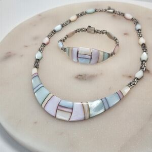 Taxco Pastel Mosaic Necklace and Bracelet Set